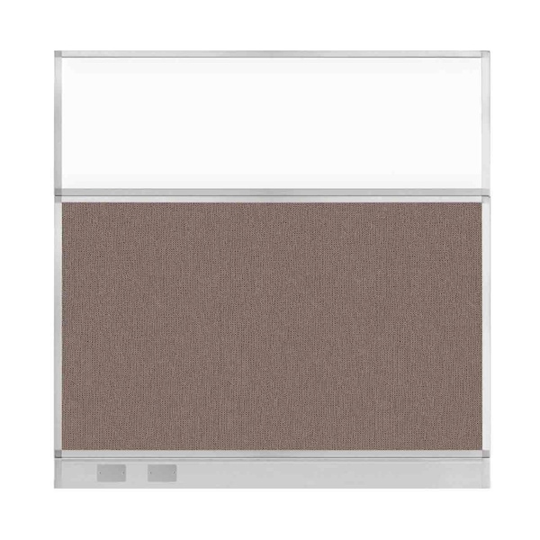 Hush Panel Configurable Cubicle Partition 6' x 6' Latte Fabric Clear Window w/ Cable Channel